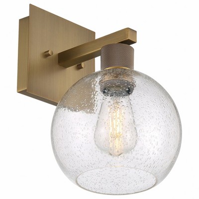 Antique Brushed Brass Globe Wall Sconce with Seeded Glass