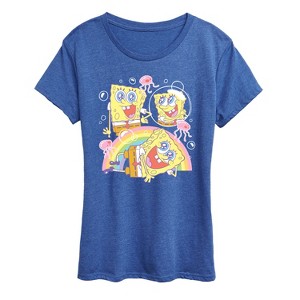Women's - Spongebob Squarepants - Cute Face Rainbow Short Sleeve Graphic T-Shirt - 1 of 4