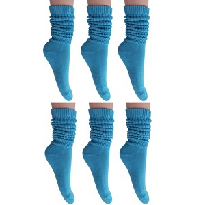 Turquoise Blue Slouch Socks for Women – 1, 2, 3, or 6 Pairs, Soft Cotton, Knee-High or Scrunch Style, Shoe Size 5-10 - 1 of 4