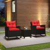 Tangkula Set of 3 Wicker Rocking Set w/ Tempered Glass Table Patio Outdoor - 4 of 4
