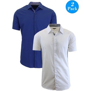 Galaxy By Harvic Men's Short Sleeve Slim Fit Oversized  Button Down Dress Shirt -2 Pack( Sizes 3X-5X) - 1 of 4