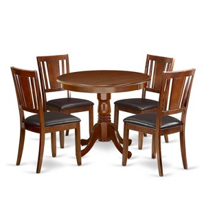 HomeStock 5-Piece Round Mahogany Finish Solid Wood Top Dining table with 4-Chairs - 1 of 4