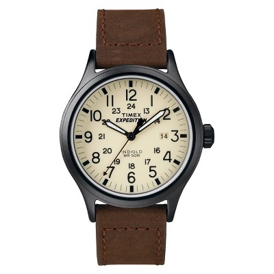 brown leather black watch