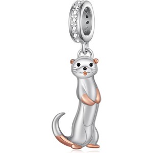 Sterling Silver Ferret Charm - Animal Lover's Pendant for Bracelets, Gift for Women - 1 of 4