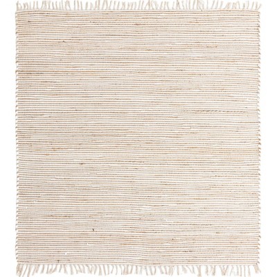 Natural Beige and Brown Handwoven Cotton Jute Square Rug