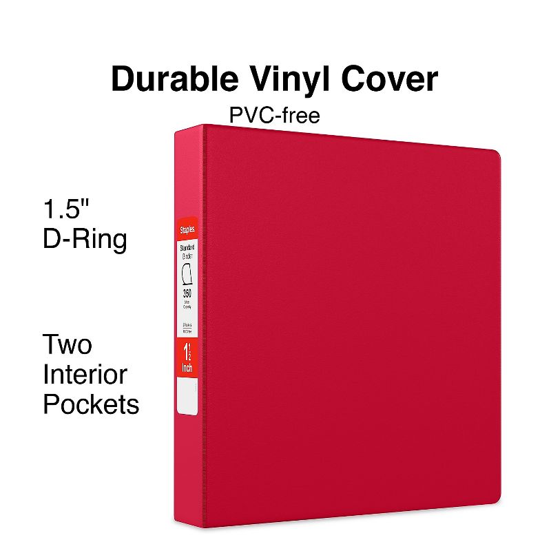 1-1/2" Staples Standard Binder with D-Rings Red or Burgundy 55365/26302, 2 of 8