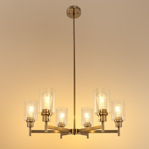 DORESshop 6-Light Brushed Nickel Candle Chandelier Pendant Light with Clear Cylindrical Glass Shades E26 Base, No Bulbs Included - 1 of 4