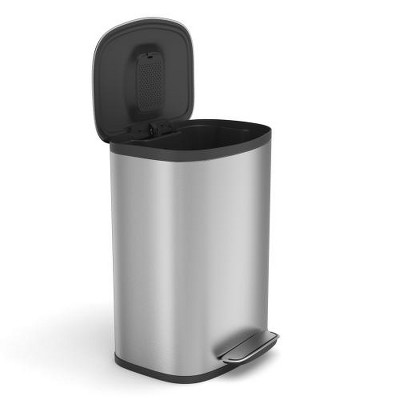 Dolonm 13 Gallon 50L Kitchen Foot Pedal Operated Soft Close Trash Can - Stainless Steel Rectangular Bustbin with 30 Garbage Bags - Silver