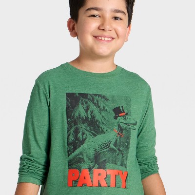 Детские Cat & Jack Boys' Long Sleeve 'Dino Party' Graphic T-Shirt - Cat & Jack™ Green S — фото 2