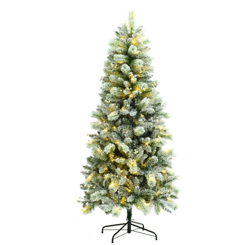LuxenHome 6.5' Pre-Lit Full Artificial Snow-Flocked Christmas Tree Green, 2 of 16
