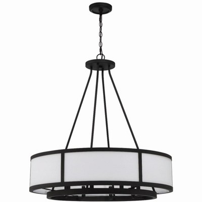 Bryant Black Forged 8-Light Drum Chandelier with White Shade