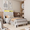 Whizmax Platform Bed Frame - Upholstered Linen Headboard with Storage, Charging Station & LED Lights, Wood Slat Support, No Box Spring - 4 of 4