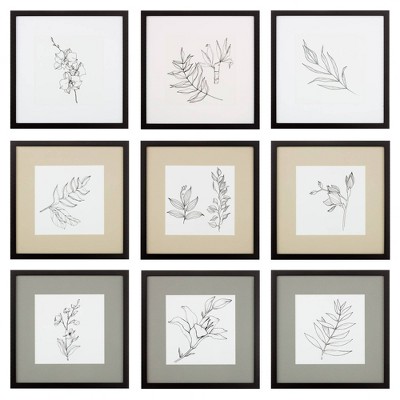 8" x 8" 9pc Gallery Wall Frame Set with Decorative Art Prints and Hanging Template Natural - Gallery Solutions