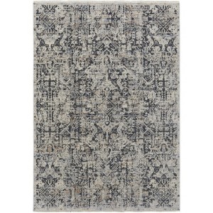 HomeRoots 3' X 5' Ivory and Gray Abstract Power Loom Worn Faded Area Rug With Fringe - 1 of 4