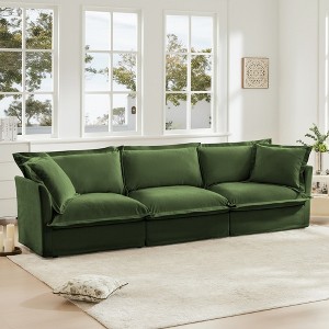 Slipcovered 3 Seater Sofa Couch with Deep Seat and Removable Pillows, Chenille Sofa with Armrests, Modern Sofa with Cushions for Living Room-Koiai - 1 of 4