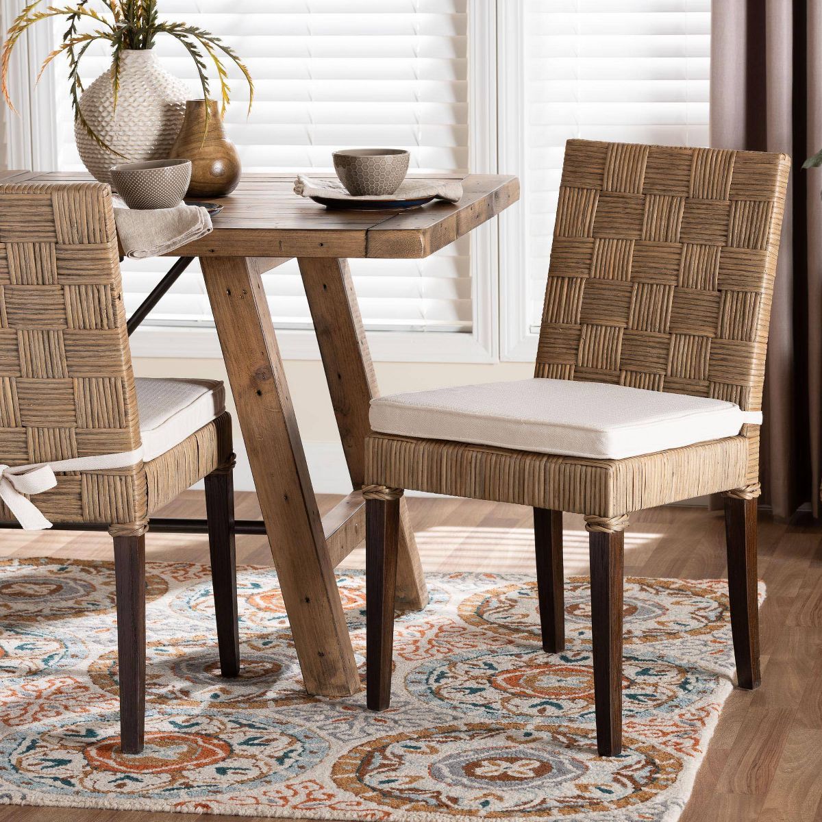 bali & pari Fatima Natural Rattan Dining Chair with Cushion Gray Taupe/Black - thumbnail 9