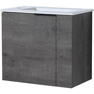 Wall-Mounted Bathroom Vanity with Ceramic Sink, 22 Inch Floating Vanity Cabinet, Soft-Close Doors, For Small Bathrooms - 1 of 4