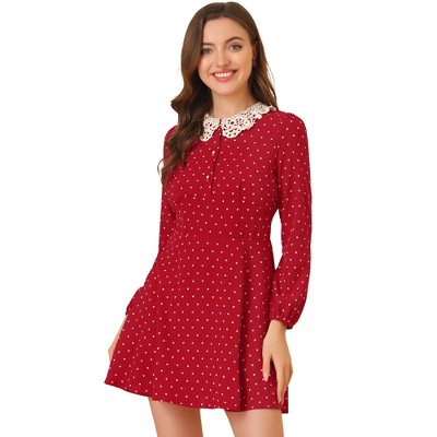 Allegra K Women's A-Line Long Sleeve Front Button Down Lace-Collar Mini Dresses