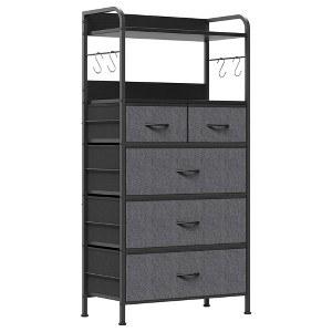 GustoWave Tall Dresser for Bedroom with 5 Drawers, Vertical Dresser with 2-Tier Open Shelves, Chest of Drawers with Hanging Racks, Small Space - 1 of 4