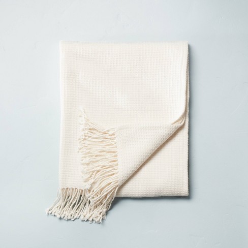 Solid Texture with Fringe Bed Throw Blanket Sour Cream - Hearth & Hand™  with Magnolia