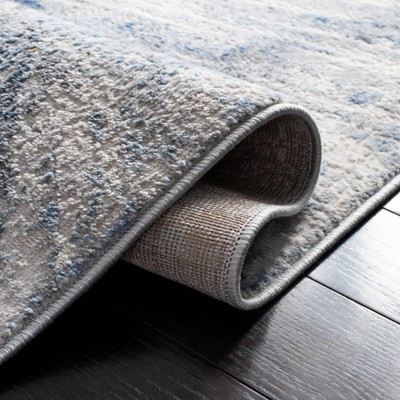 Gray and Blue Abstract Flat Woven Runner Rug
