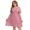 Coolmee Women's Plus Size Floral Midi Dress Wrap V Neck Ruffle Short Sleeve A Line Casual Dress - 3 of 4
