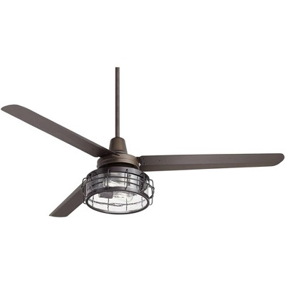 60" Casa Vieja Industrial Indoor Ceiling Fan with Light Kit LED Remote Oil Rubbed Bronze Clear Seedy Glass Living Room Kitchen Bedroom