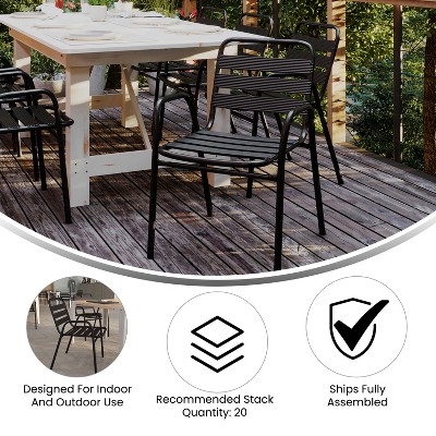 Lila 31'' Black Commercial Metal Indoor-Outdoor Stack Chair