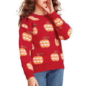 Girls' Halloween Pumpkin Sweater Casual Round Neck Long Sleeve Pullover Knit Top 3-12Y - 1 of 4