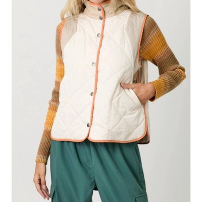 Women's Lightly Padded Spring Quilted Vest Color Blocked - mystree