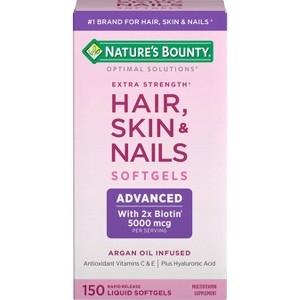 Nature's Bounty Optimal Solutions Extra Strength Hair, Skin and Nails Softgels with Biotin - 150ct - 1 of 4