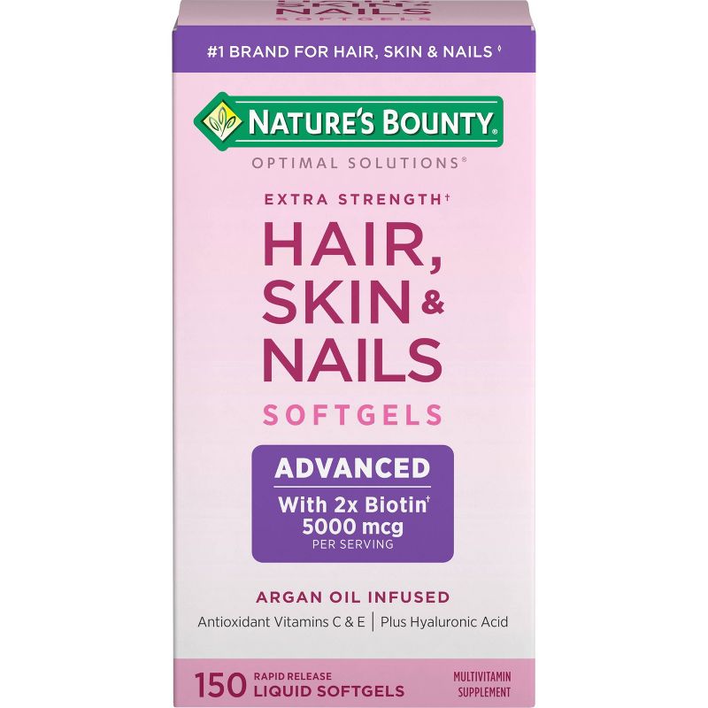 Nature&#39;s Bounty Optimal Solutions Extra Strength Hair, Skin and Nails Softgels with Biotin - 150ct, 1 of 13