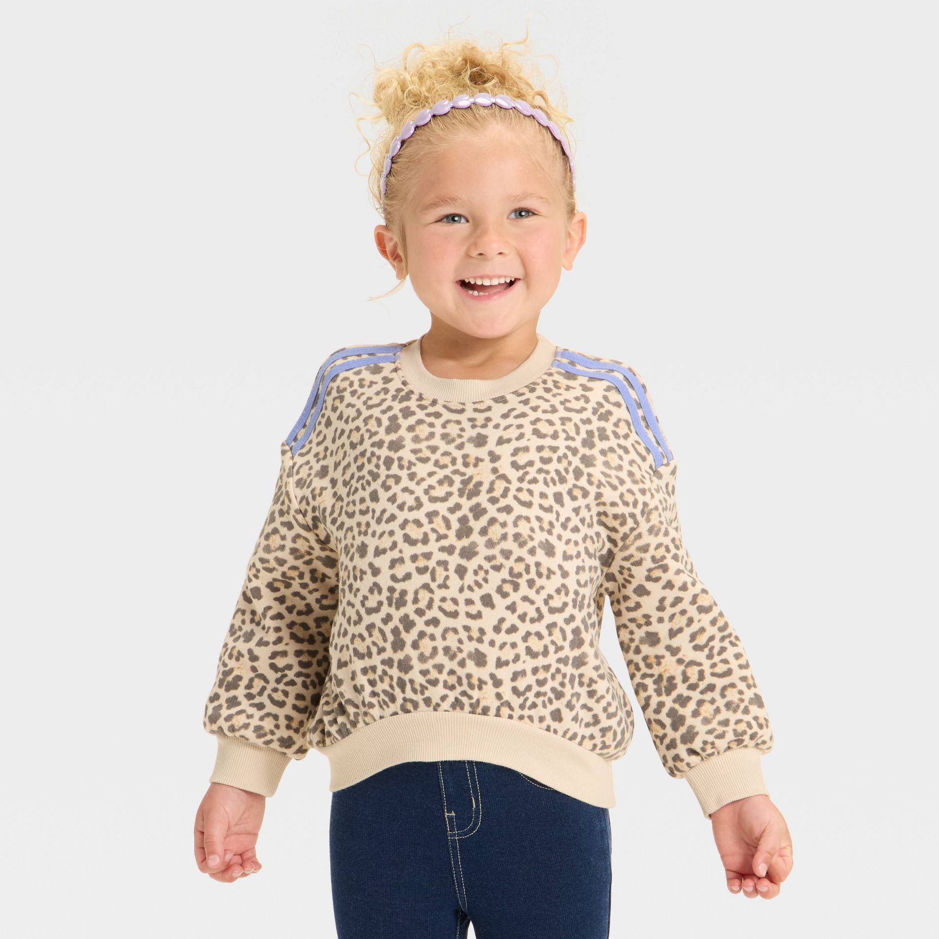 Grayson Mini Toddler Girls' Leopard Printed French Terry Crew Sweatshirt - 3T