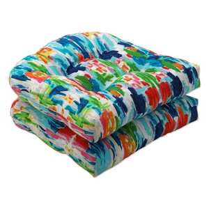 2pc 19" Outdoor/Indoor Seat Cushion Abstract Reflections Multi Blue - Pillow Perfect - 1 of 4