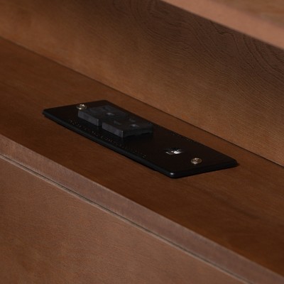 Walnut Brown Wood Full Platform Bed with Shelves and USB Ports