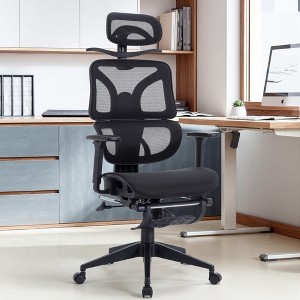 VECELO Swivel Ergonomic High Back Mesh Office Chair with Retractable Footrest, Black - 1 of 4