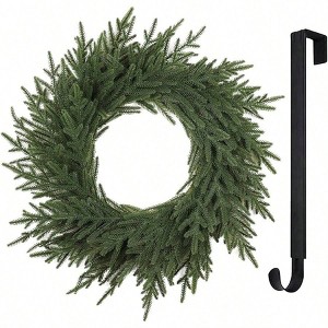 25 Inch Norfolk Wreath with Lights Hanger Front Door Artificial Pine Greenery Branches Winter Outdoor Decor Indoor Wall Decorations - 1 of 4