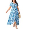 Coolmee Women's Plus Size Summer Floral Dresses Wrap V Neck Casual  Short Sleeve A-Line Midi Sundress - 2 of 4