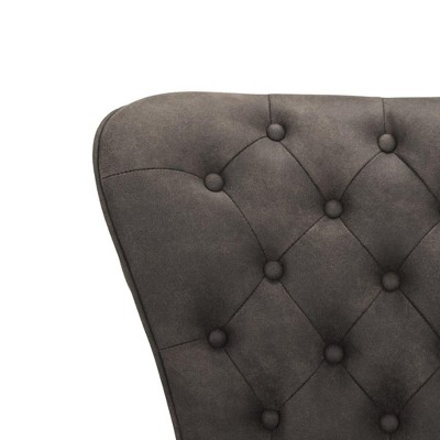 Transitional Grey Leather Swivel Counter Stool, 26"H