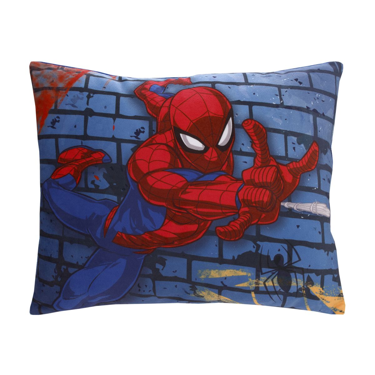 NoJo Marvel Spiderman Wall Crawler Red, White, and Blue Spider Webs Super Soft Toddler Pillow