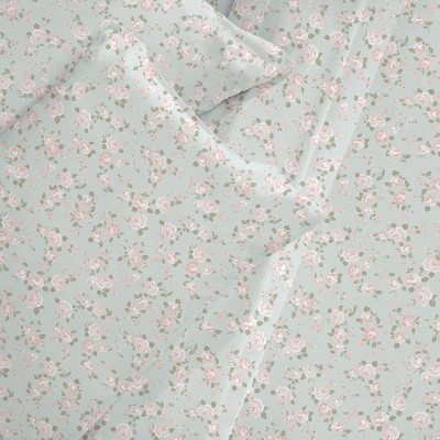 Vintage Rose Blue Cotton Full Deep Pocket Sheet Set