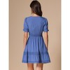 INSPIRE CHIC Women's V Neck Smocked Elastic Waist Short Sleeve Boho Crochet Trim Mini Dress - 4 of 4