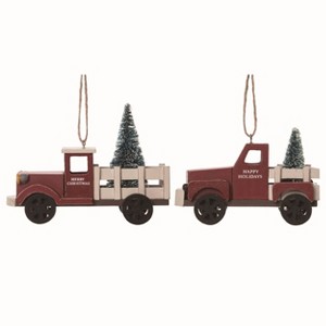 Transpac Wood Multicolor Christmas Truck with Tree Ornaments Set of 2 - 1 of 2
