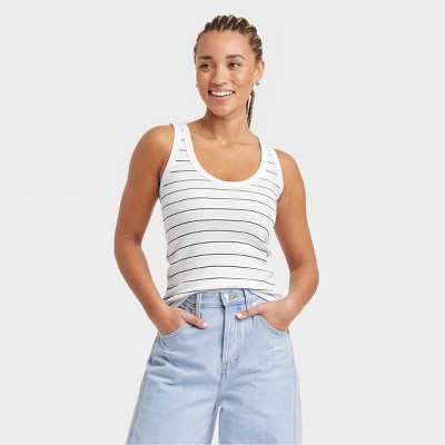 Women's Tank Top - Universal Thread™ Navy Blue Striped XS: Scoopneck, Pullover, Midweight