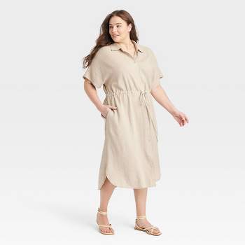 Women's Short Sleeve Linen Midi Shirtdress - A New Day™