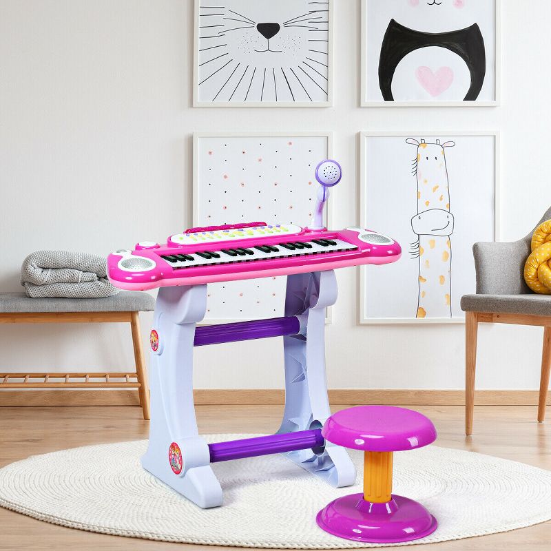 Costway 37 Key Electronic Keyboard Kids Toy Piano MP3 Input with Microphone and Stool Pink/Blue, 5 of 10
