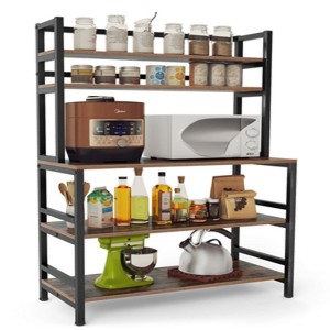 ORRD Kitchen Bakers Rack with Hutch, 32” 5-Tier Microwave Stand with Shelves & Hooks, Rustic Brown Freestanding Storage Organizer - 1 of 4