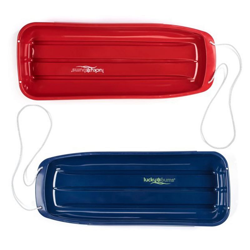 Lucky Bums 2 Pack of Lightweight Plastic Winter Snow Sleds with Pull Ropes, 48 Inches Long, Includes a Red and Blue Sled, 1 of 7