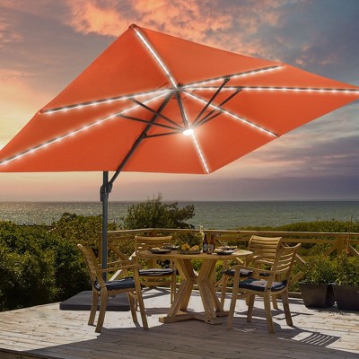 Sonkuki 11.5x9FT Outdoor Patio Solar LED Cantilever Umbrella Aluminium Pole w/Base, 360°Rotation and Canopy Angle Adjustment