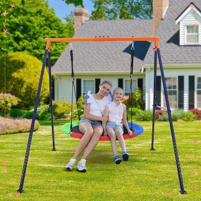 Jojoka Black Swing Set with Heavy Duty Metal A-Frame and Adjustable Ropes